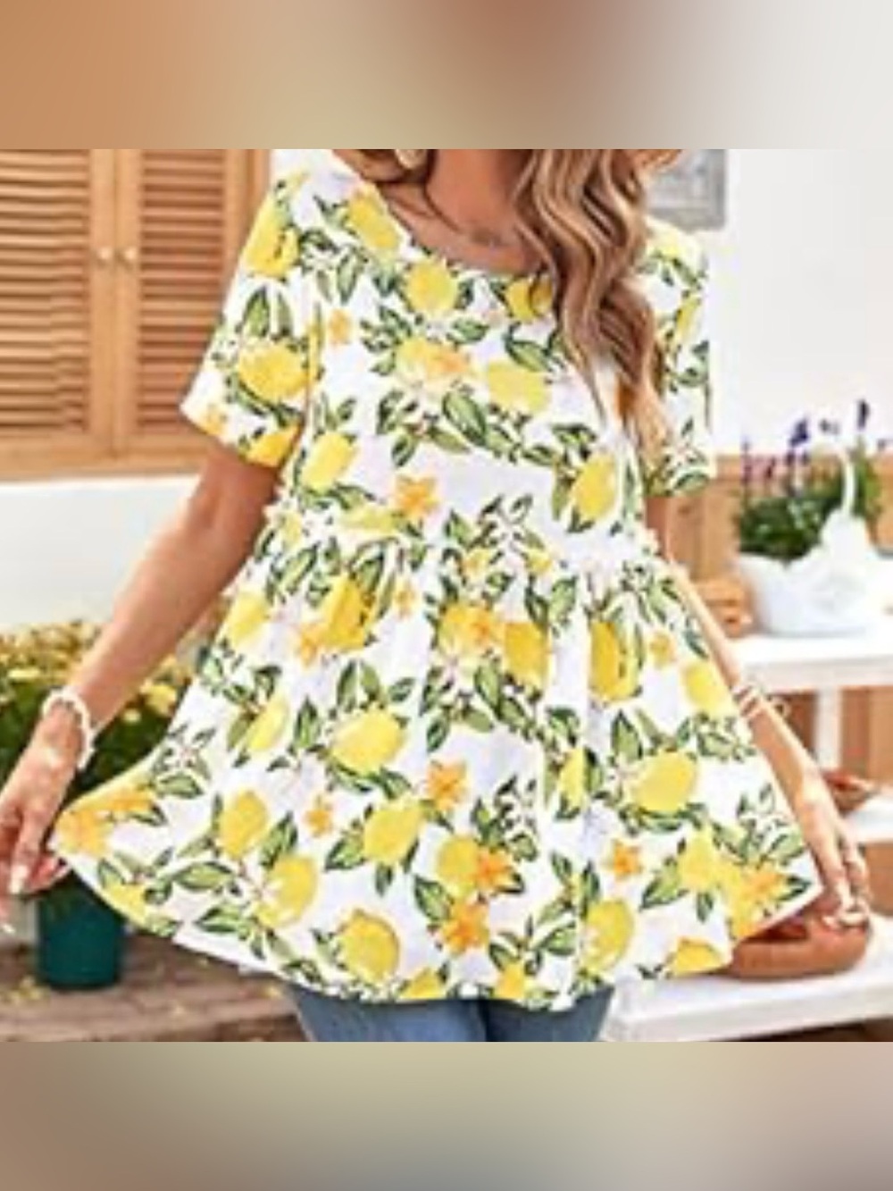 Emery Rose Women’s Plus 3X Short Sleeve Babydoll Blouse Shirt-Summer Lemons EUC